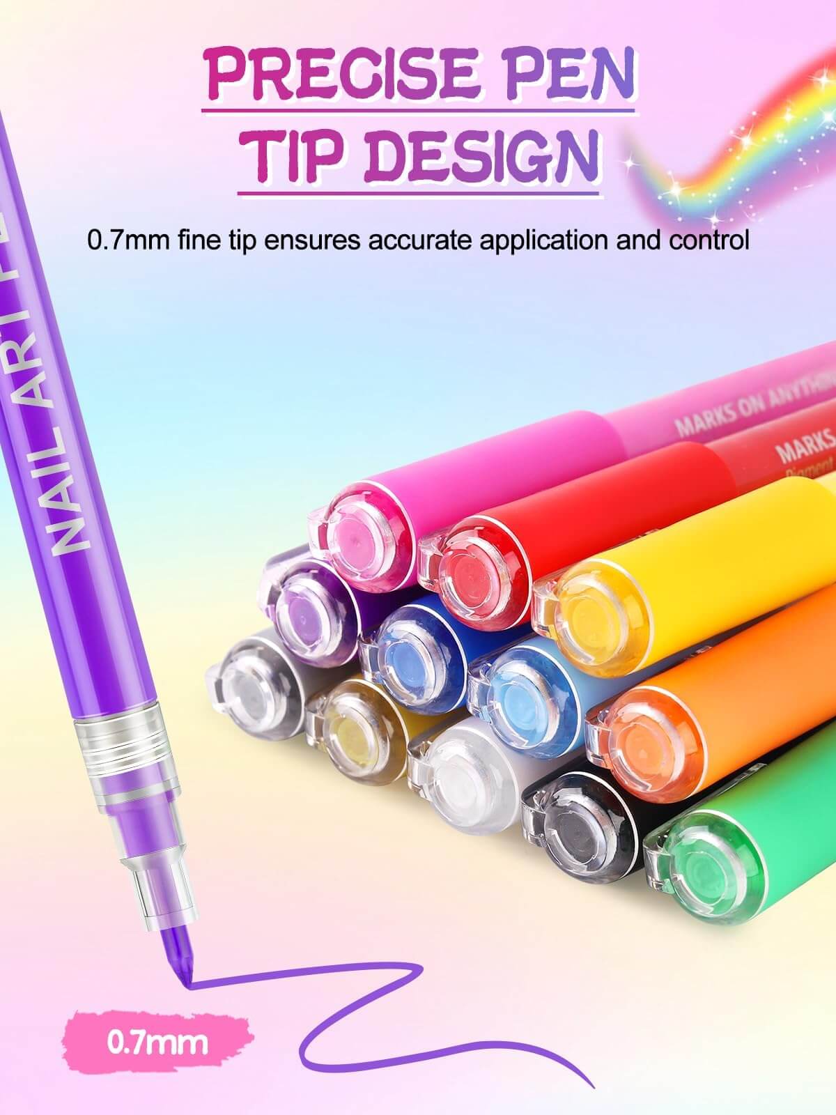 EBANKU 12 Colors Nail Art Pens Set 0.7mm 3D Nail Polish Markers