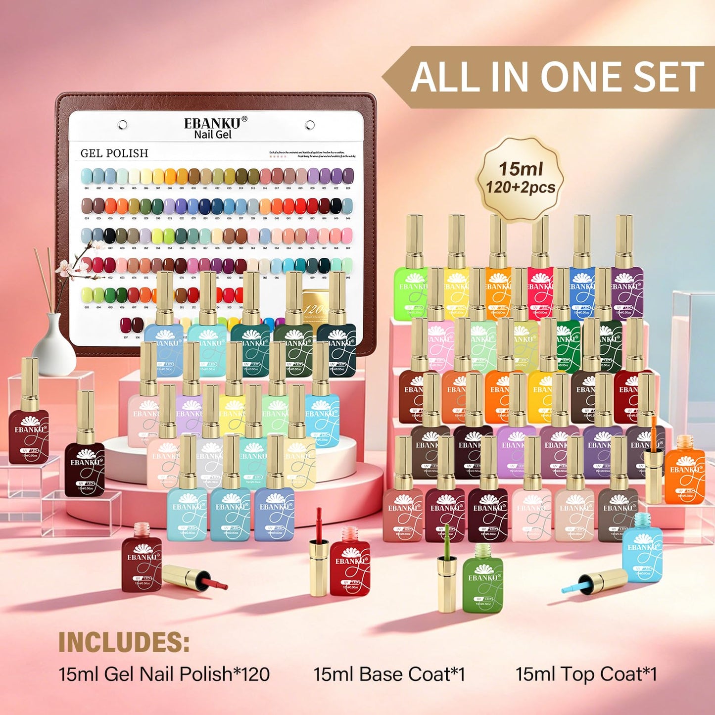 EBANKU 120 Color HEMA-Free Gel Nail Polish Set 15ML Kit