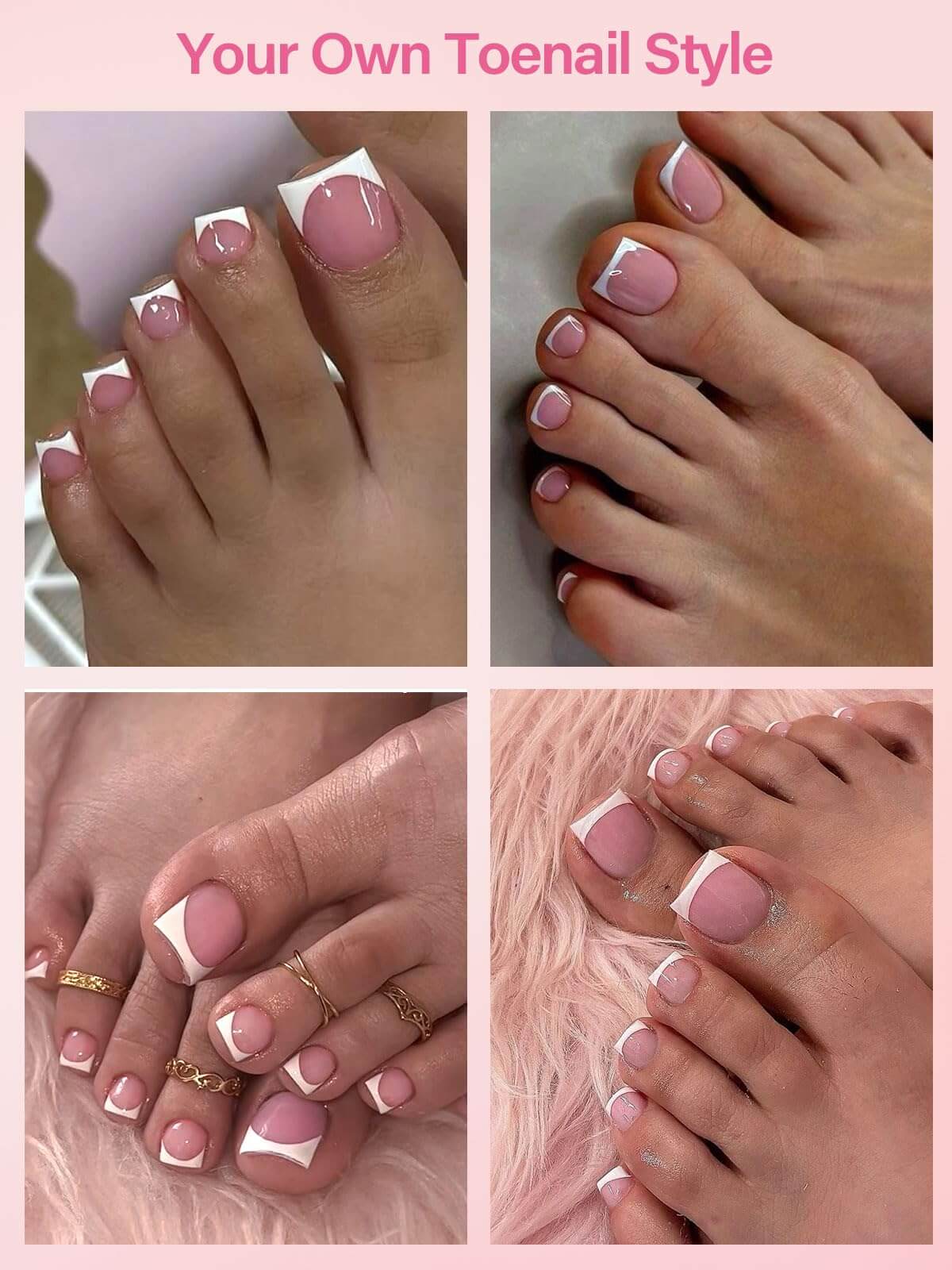 EBANKU French Tip Press On Toenails 150PCS Light Pink Square Tips