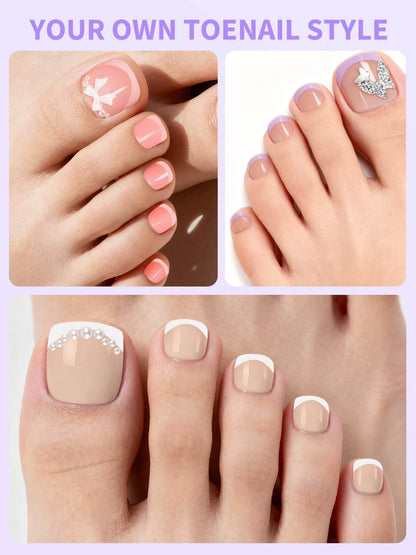 EBANKU French Tip Press On Toenails 72PCS Short Square Tips