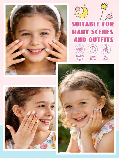 EBANKU Kids Press On Nails 96PCS 3 Pack Full Size Cute Set