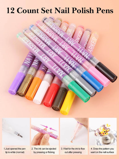 EBANKU 24 Colors Nail Art Pens Set Quick-Dry 3D Nail Markers