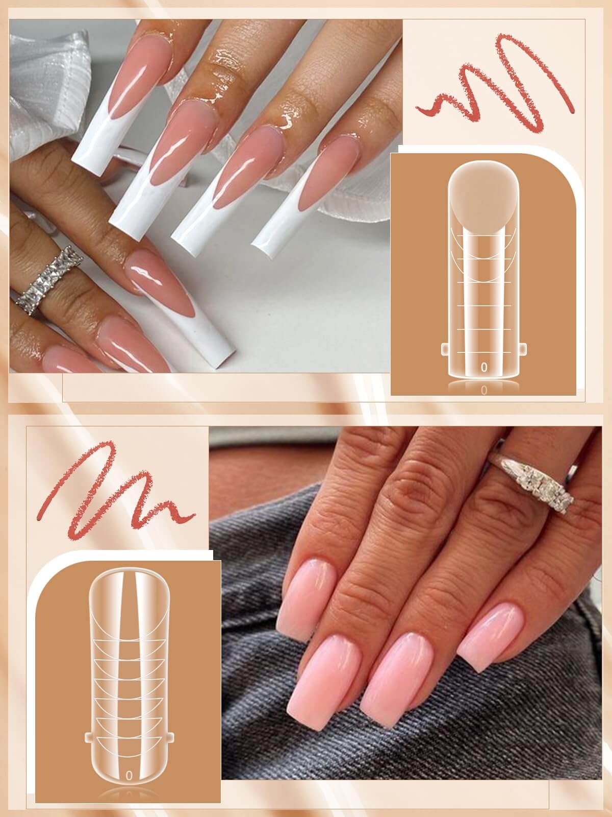 EBANKU 96PCS Clear Matte Poly Gel Nail Forms 4 Styles 12 Sizes