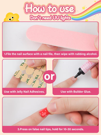 EBANKU 78Pcs Kids Press On Nails Colorful Heart Set