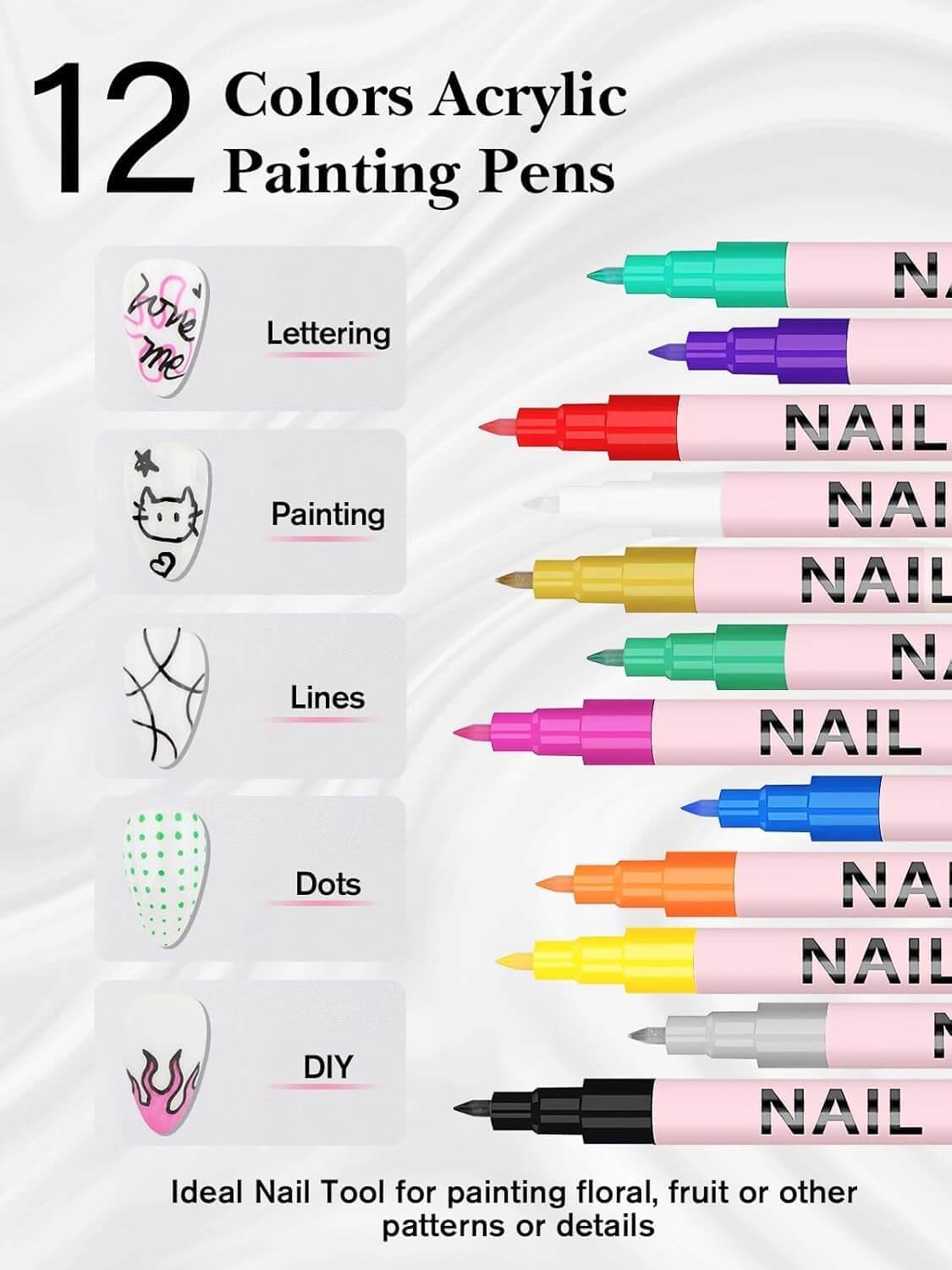 EBANKU 12 Colors 0.7mm Nail Art Pens Set Quick-Dry Nail Markers