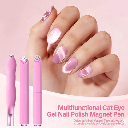 EBANKU 3PCS Cat Eye Nail Magnet Set 3-in-1 & 4-in-1 Pink