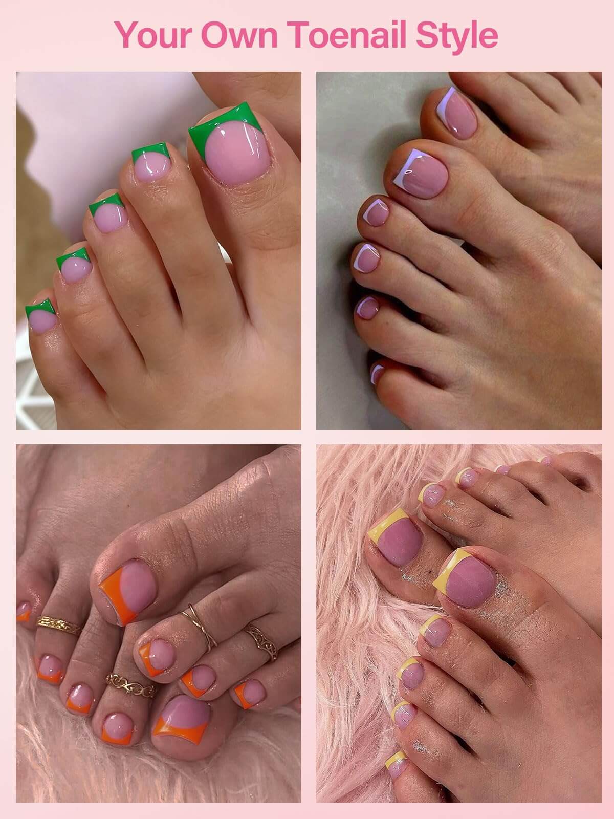 EBANKU French Tip Press On Toenails 150PCS Colorful Square Tips