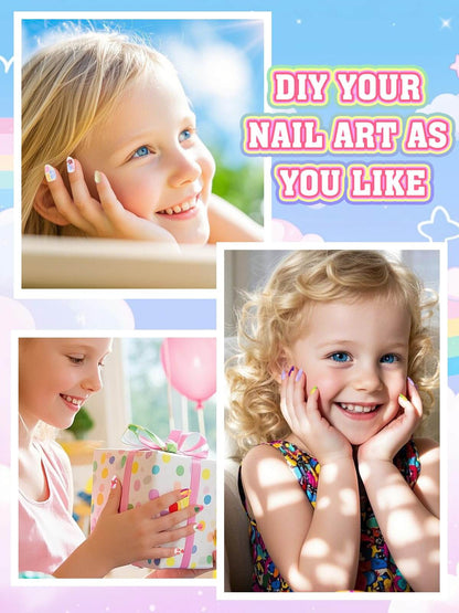 EBANKU 72Pcs Kids Press On Nails Gold Strawberry Set