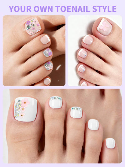 EBANKU Floral French Tip Press On Toenails 72PCS w/Glue