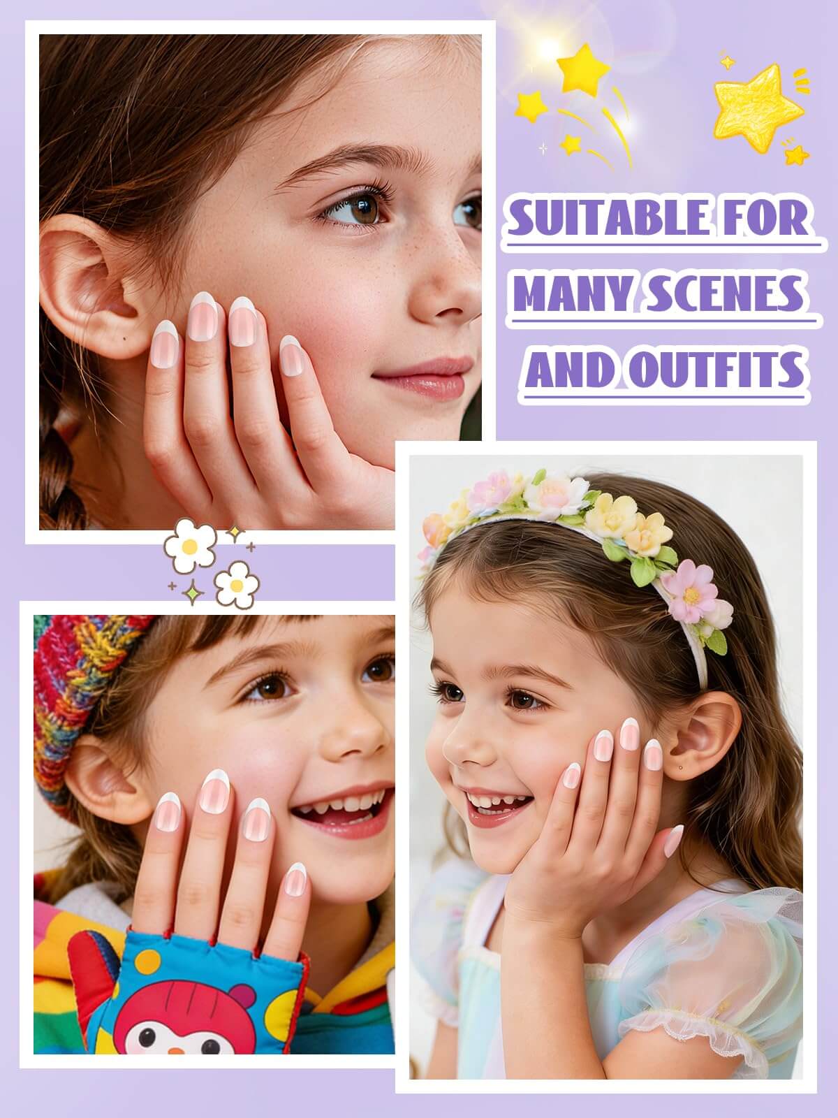 EBANKU Kids Press On Nails 156PCS French Tip Fake Nails