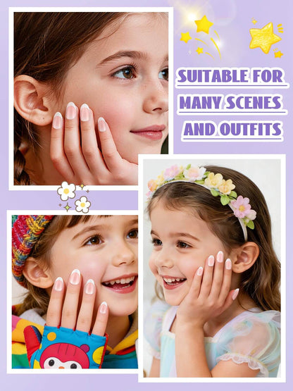 EBANKU Kids Press On Nails 156PCS French Tip Fake Nails