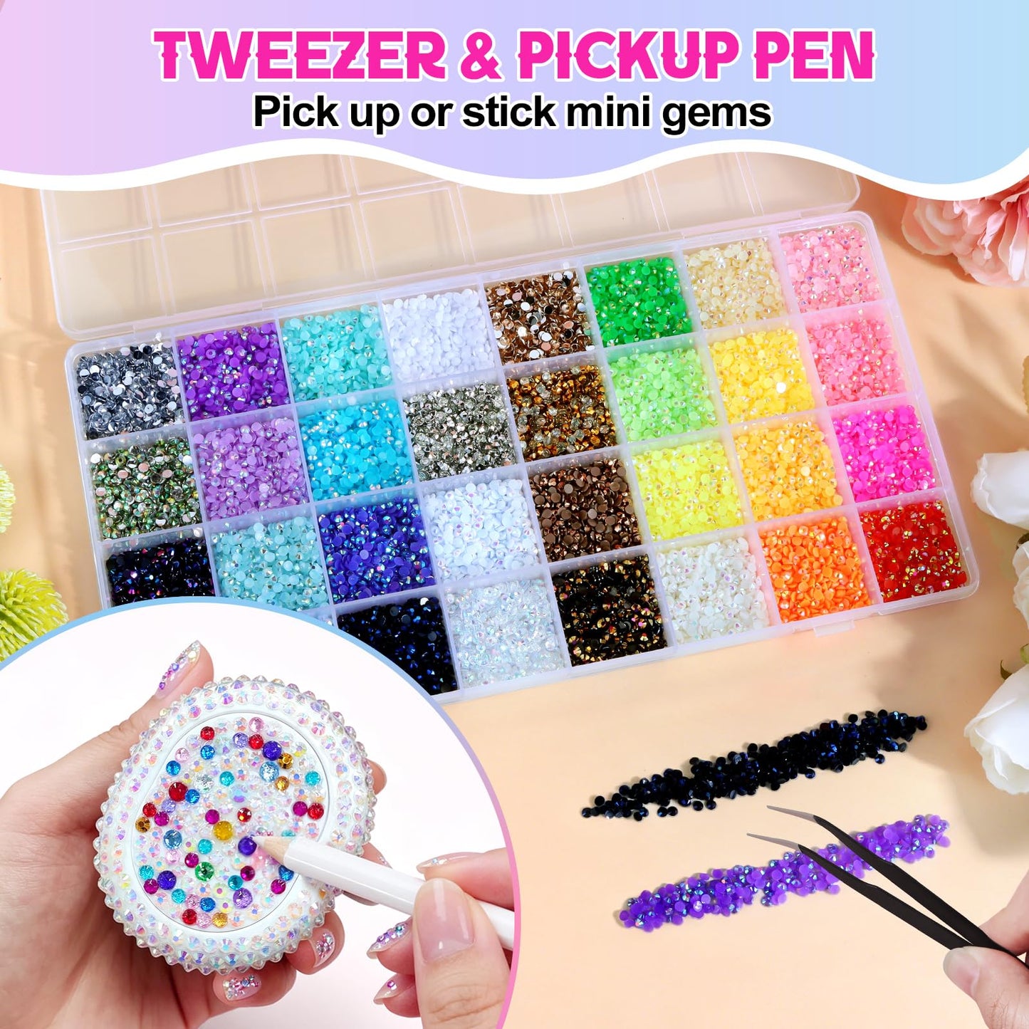 EBANKU 32000PCS Resin Jelly Rhinestones Bedazzling Kit 32 Colors