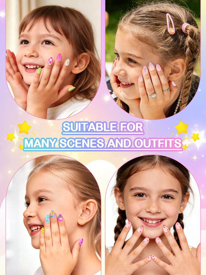 EBANKU 156PCS Kids Press On Nails Gift Set 6 Styles with Glue