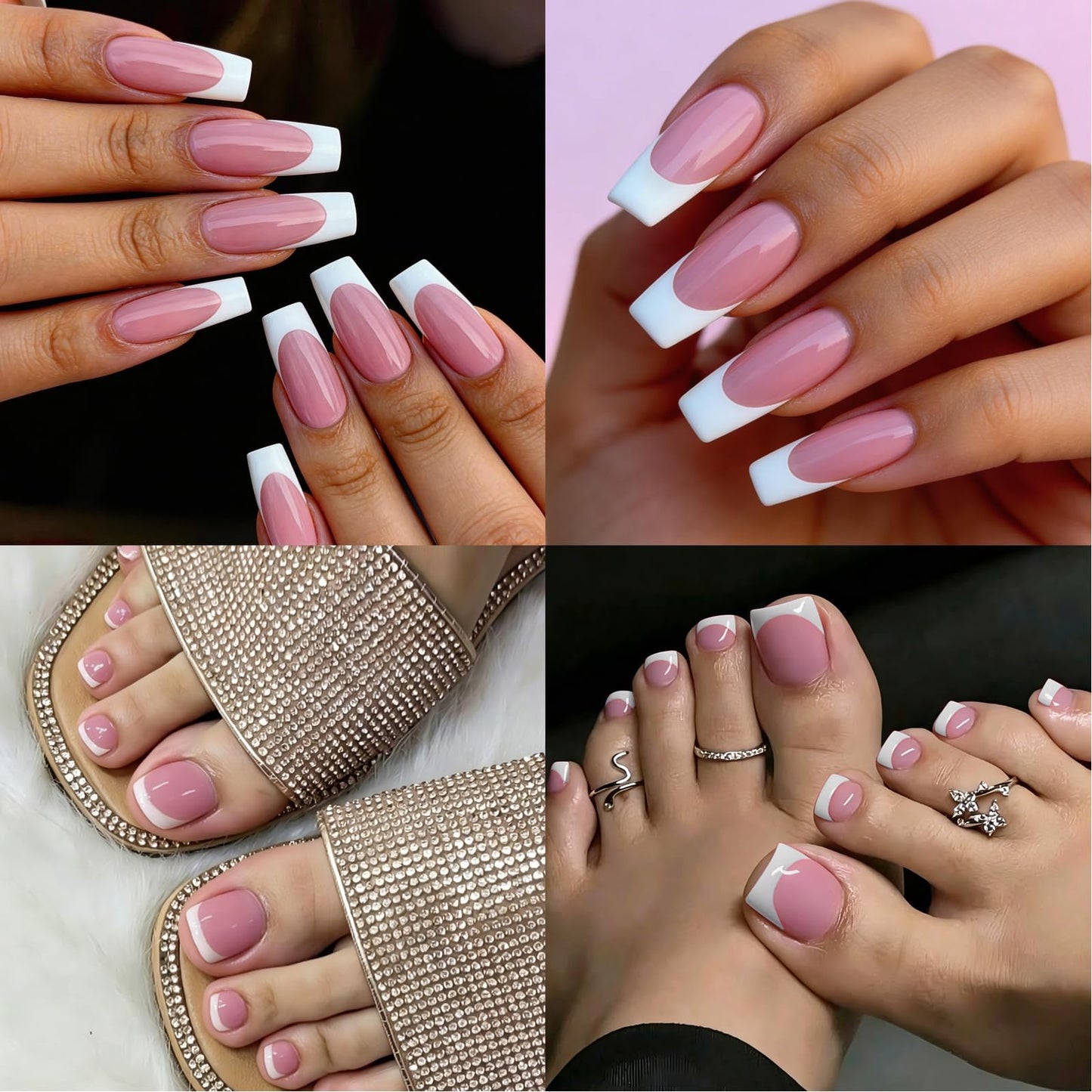 EBANKU 120PCS French Toe Nail Tips Set White Pink 15 Sizes