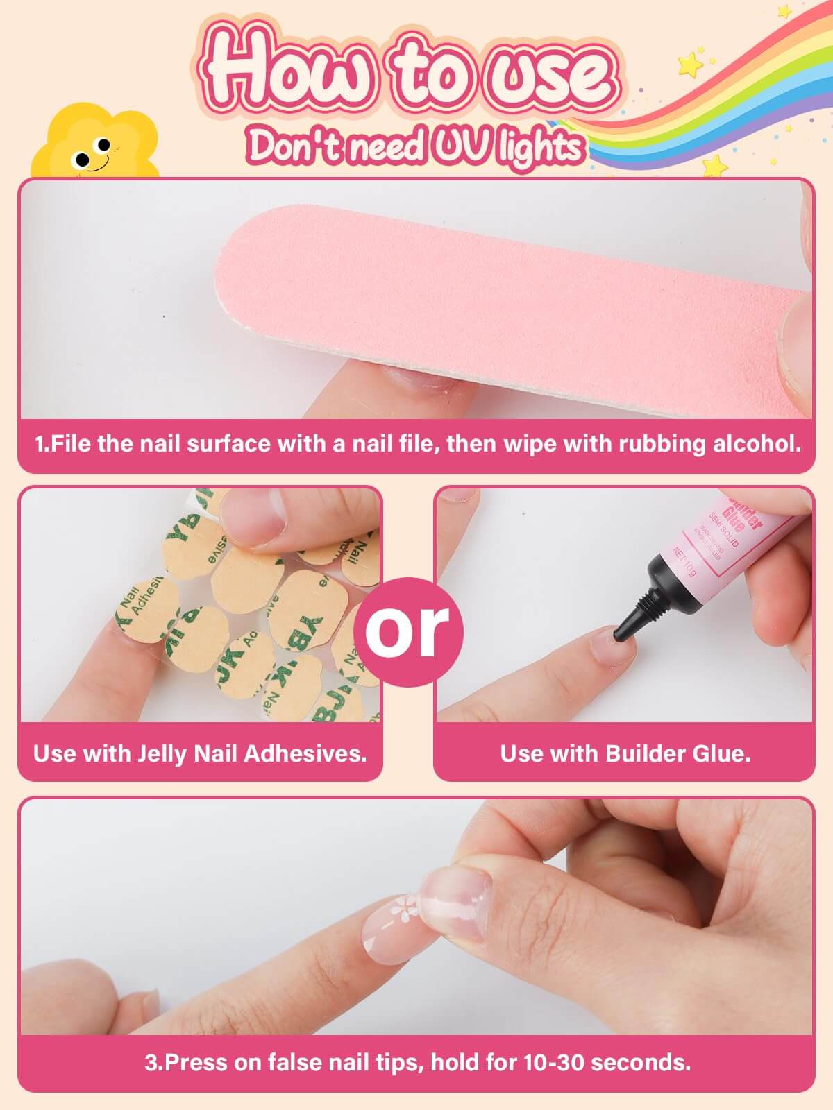 EBANKU 78Pcs Kids Press On Nails Pink Cloud Set