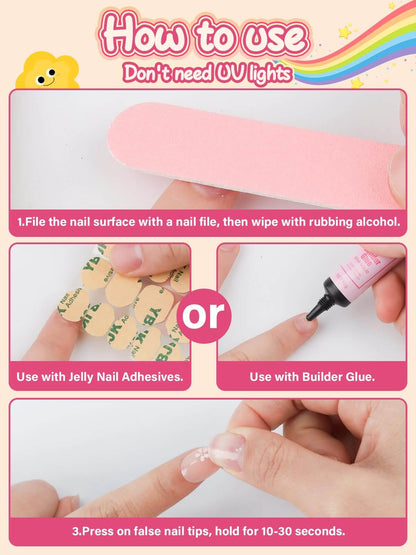 EBANKU 78Pcs Kids Press On Nails Pink Cloud Set