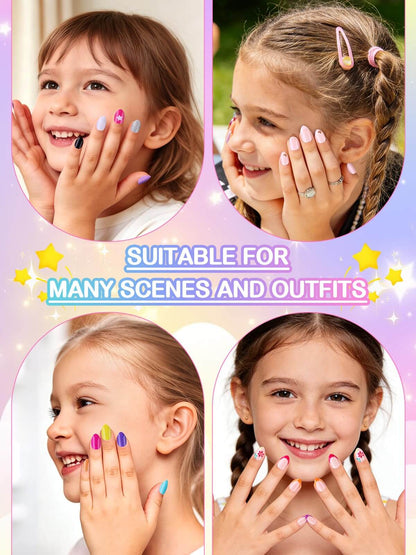 EBANKU Kids Press On Nails Gift Box, 156 Pcs Cute Fake Nails Set