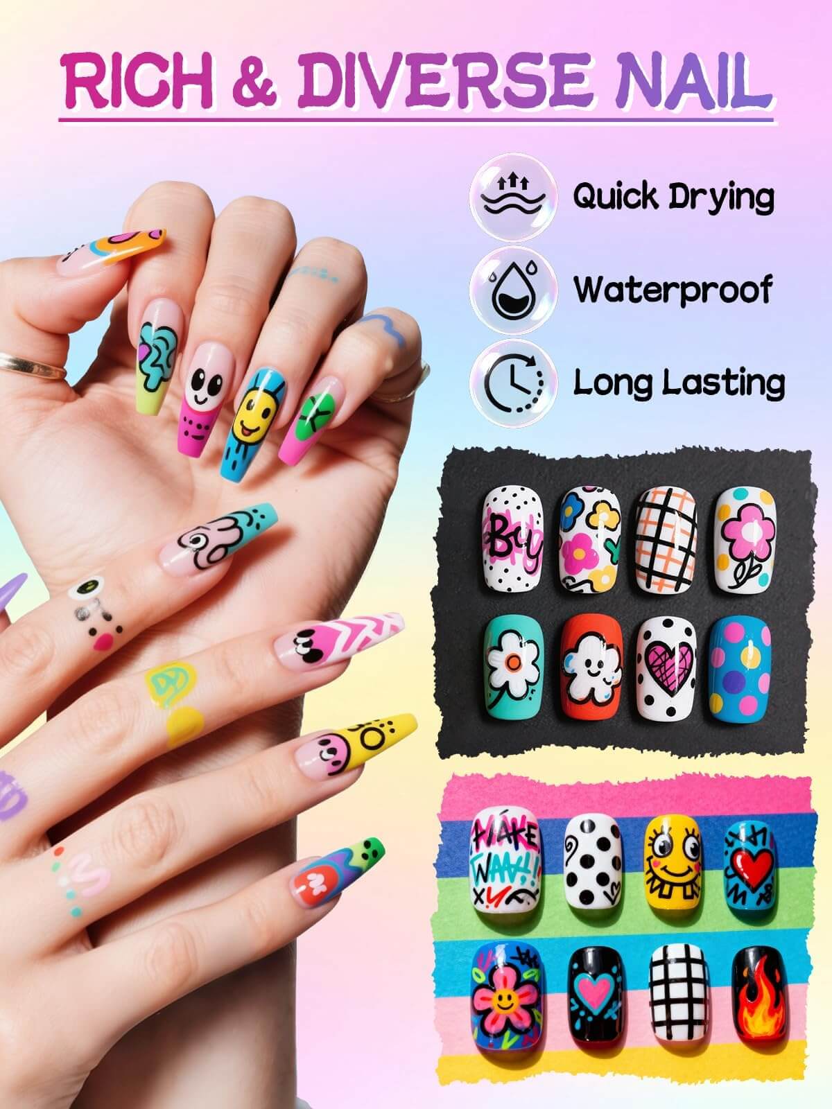EBANKU 12 Colors Nail Art Pens Set 0.7mm 3D Nail Polish Markers