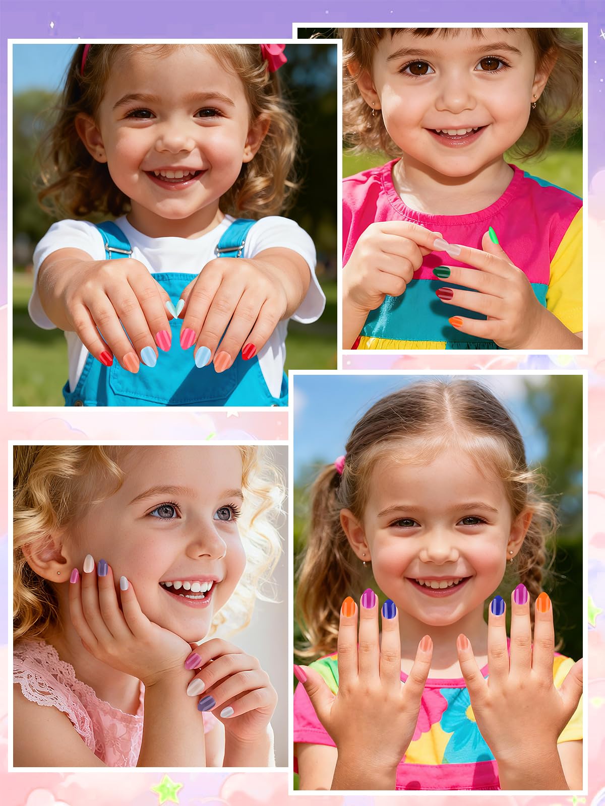 EBANKU 576 Pcs Kids Press On Nails Kit, 24 Pack Short Fake Nails
