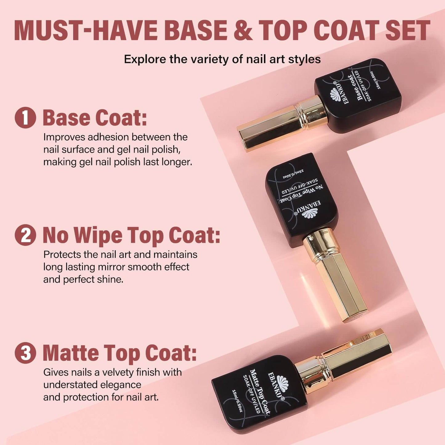 Ebanku 36-Color 0.5oz Same-Color Same-Bottle Soak-Off Gel Polish Set