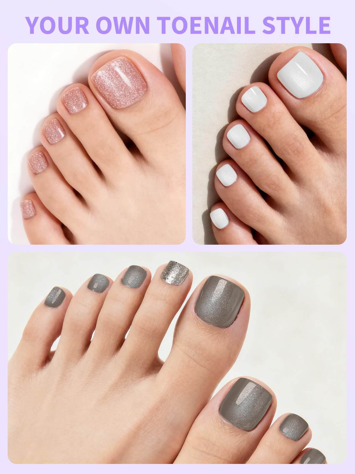 EBANKU Cat Eye Press On Toenails 72PCS Grey Pink with Glue