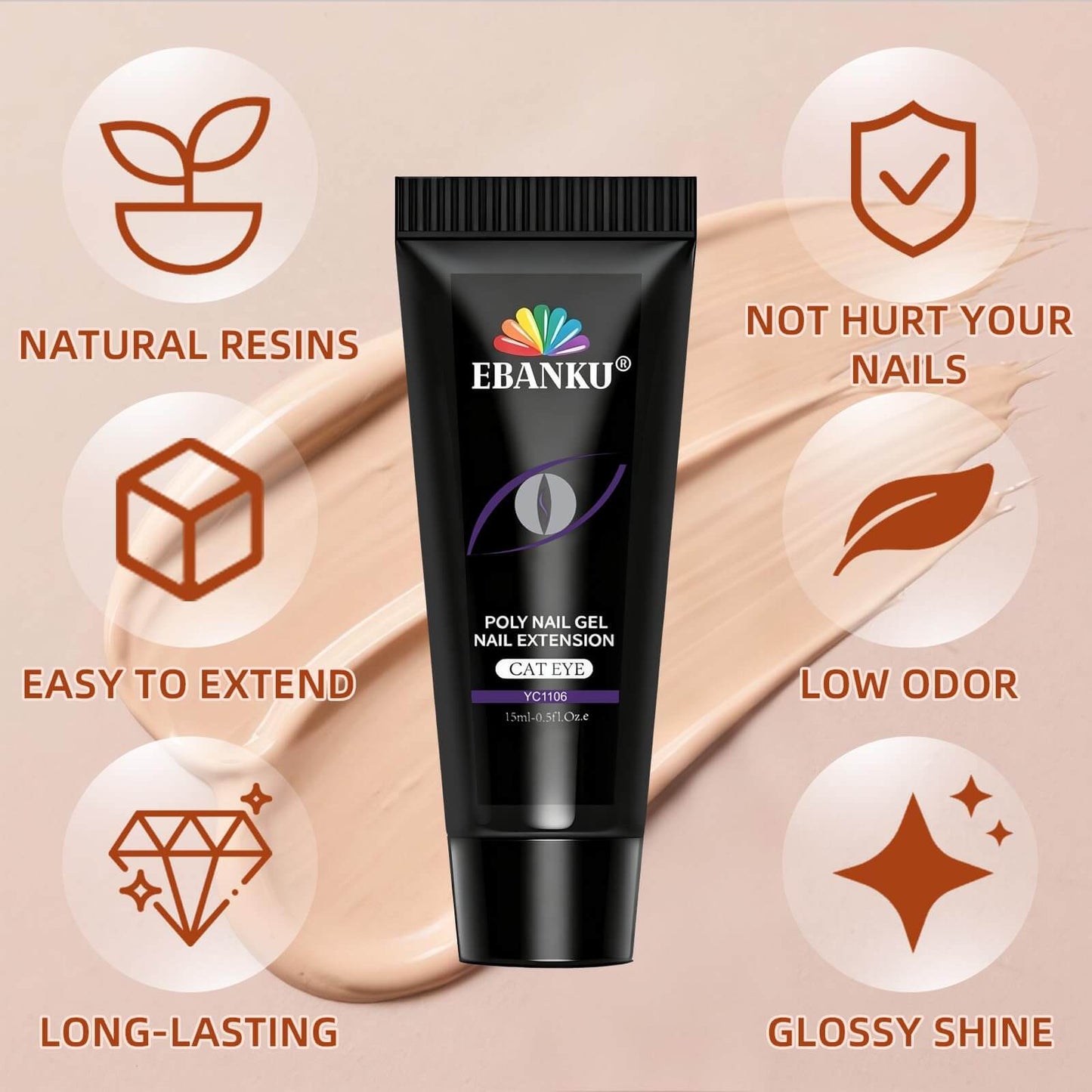 EBANKU Cat Eye Poly Gel Nail Kit 6 Colors Builder Extension Gel