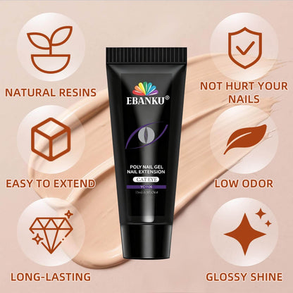 EBANKU Cat Eye Poly Gel Nail Kit 6 Colors Builder Extension Gel