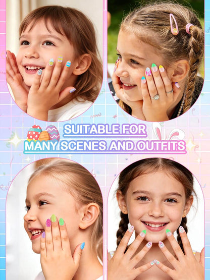 EBANKU Kids Press On Nails Gift Box, 156 Pcs Cute Fake Nails Set