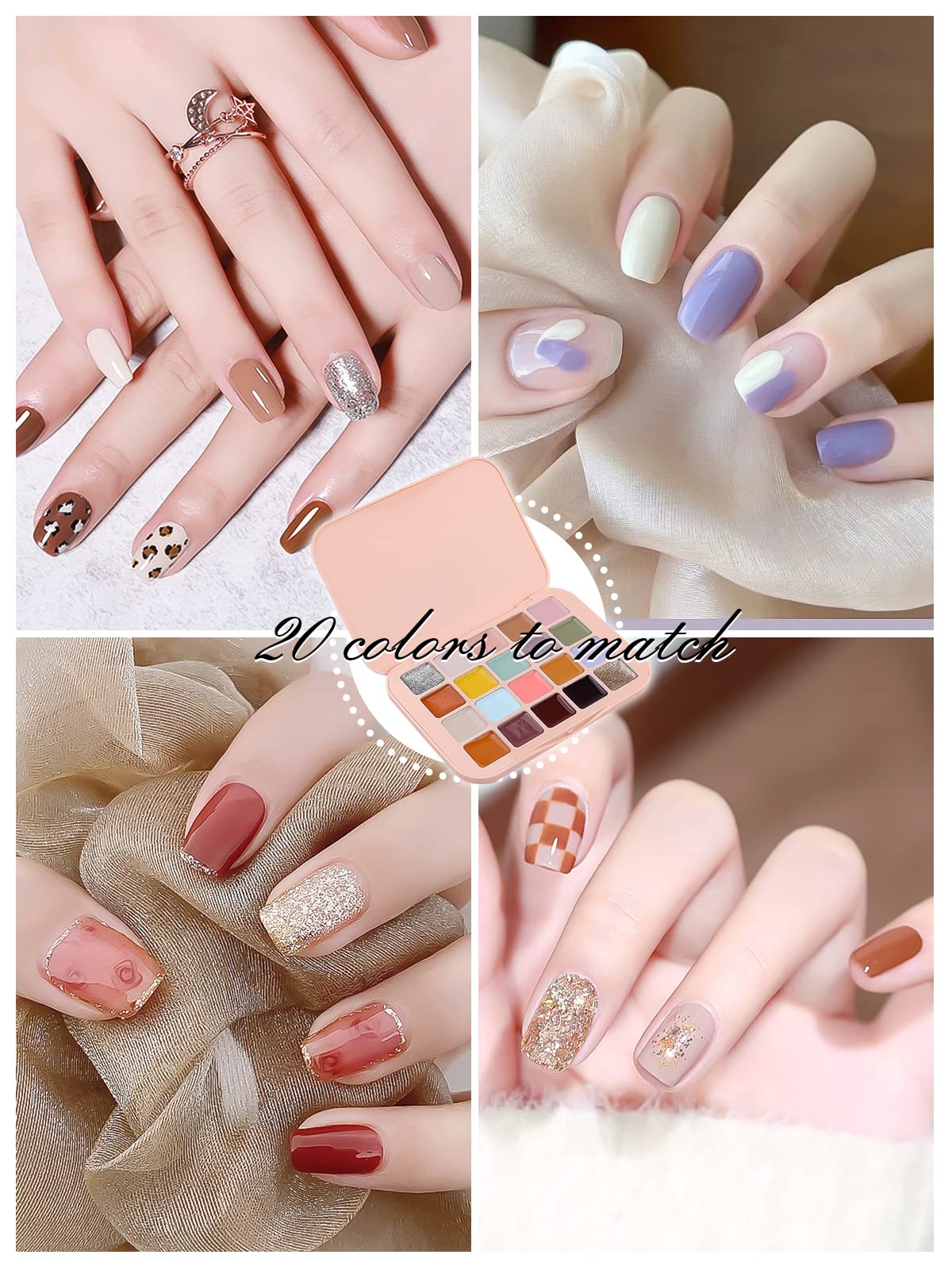Kalolary 20 Color Nude Gel Nail Polish Palette with Brushes
