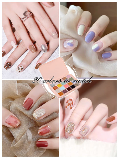 Kalolary 20 Color Nude Gel Nail Polish Palette with Brushes