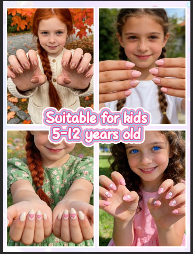 EBANKU 240PCS Kids Clear Press On Nails, Short Almond Nail Tips