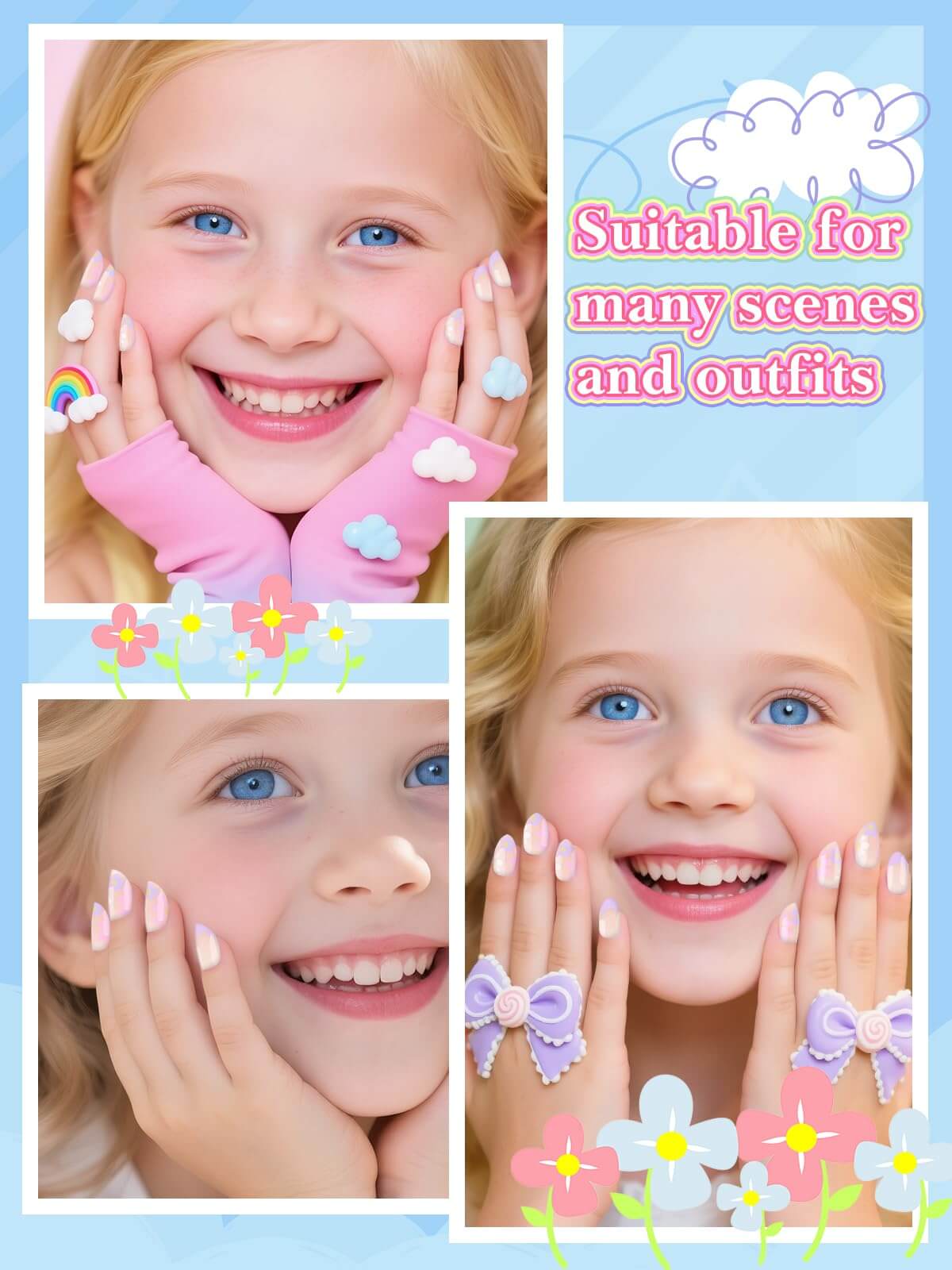 EBANKU Kids Press On Nails 26PCS Almond Fake Nail Kit with Glue