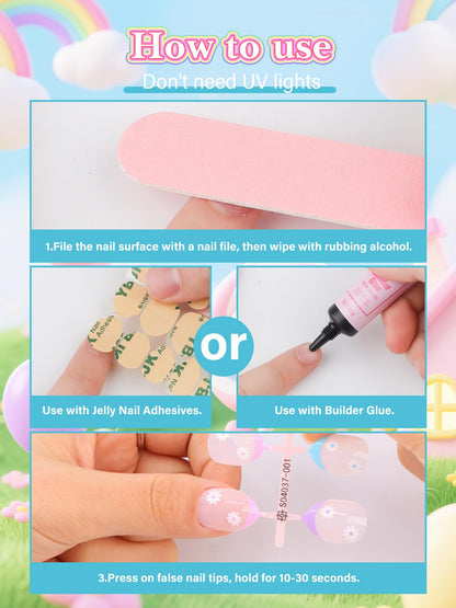 EBANKU 24PCS Kids Press On Nails Horse Fake Nail Kit for Girls