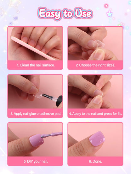 EBANKU 240PCS Mini Kids Square Clear Press On Nail Tips