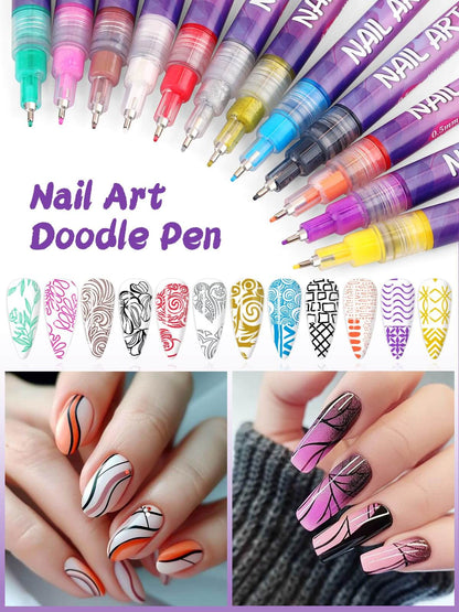 EBANKU 12-Color Nail Art Pens – DIY Nail Drawing Tools