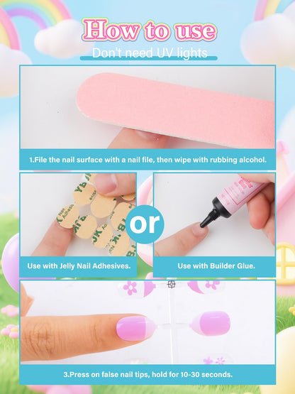 EBANKU 24PCS Mini Kids Press On Nails Fake Nail Kit for Girls