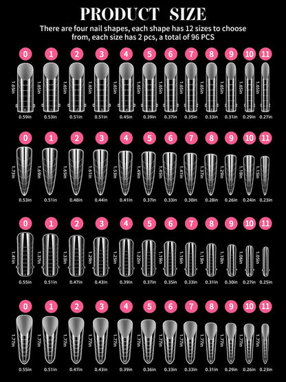 EBANKU 96PCS Clear Matte Poly Gel Nail Forms 4 Styles 12 Sizes