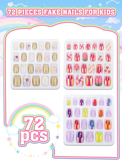 EBANKU 72Pcs Kids Press On Nails Gold Strawberry Set