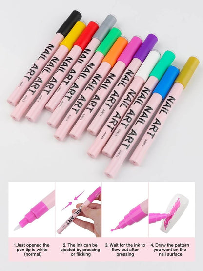 EBANKU 12 Colors 0.7mm Nail Art Pens Set Quick-Dry Nail Markers