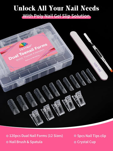 EBANKU Poly Gel Toe Nail Dual Forms Kit 120PCS with Clips