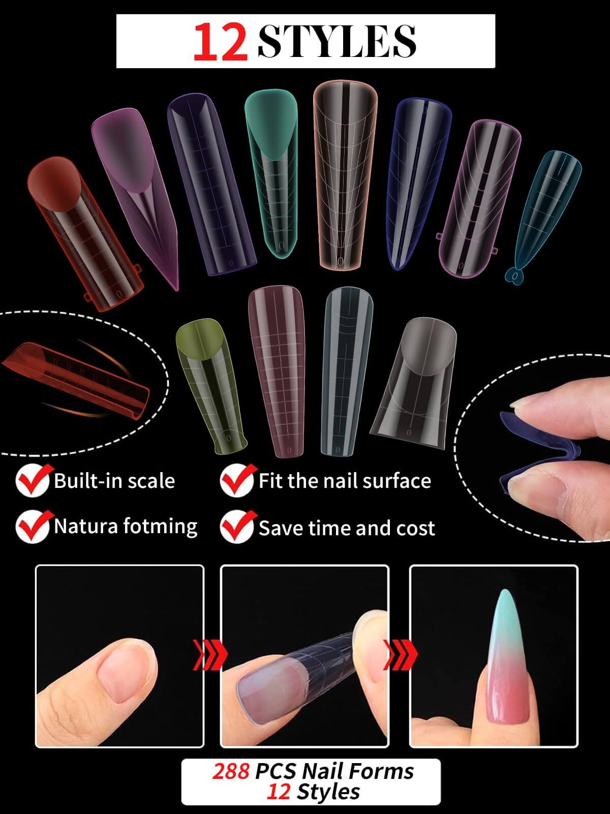 EBANKU 288PCS Dual Nail Forms Kit 12 Styles French Nail Extension