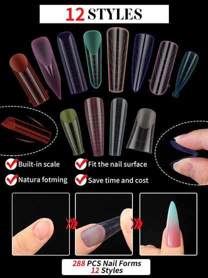 EBANKU 288PCS Dual Nail Forms Kit 12 Styles French Nail Extension