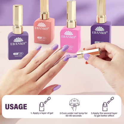 EBANKU 6Pcs Pink Gel Nail Polish Set 15ML Same Color Bottle Kit