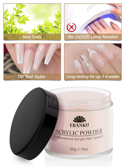 EBANKU Nude Pink Acrylic Powder Set 2x60g Nail Extension Powder