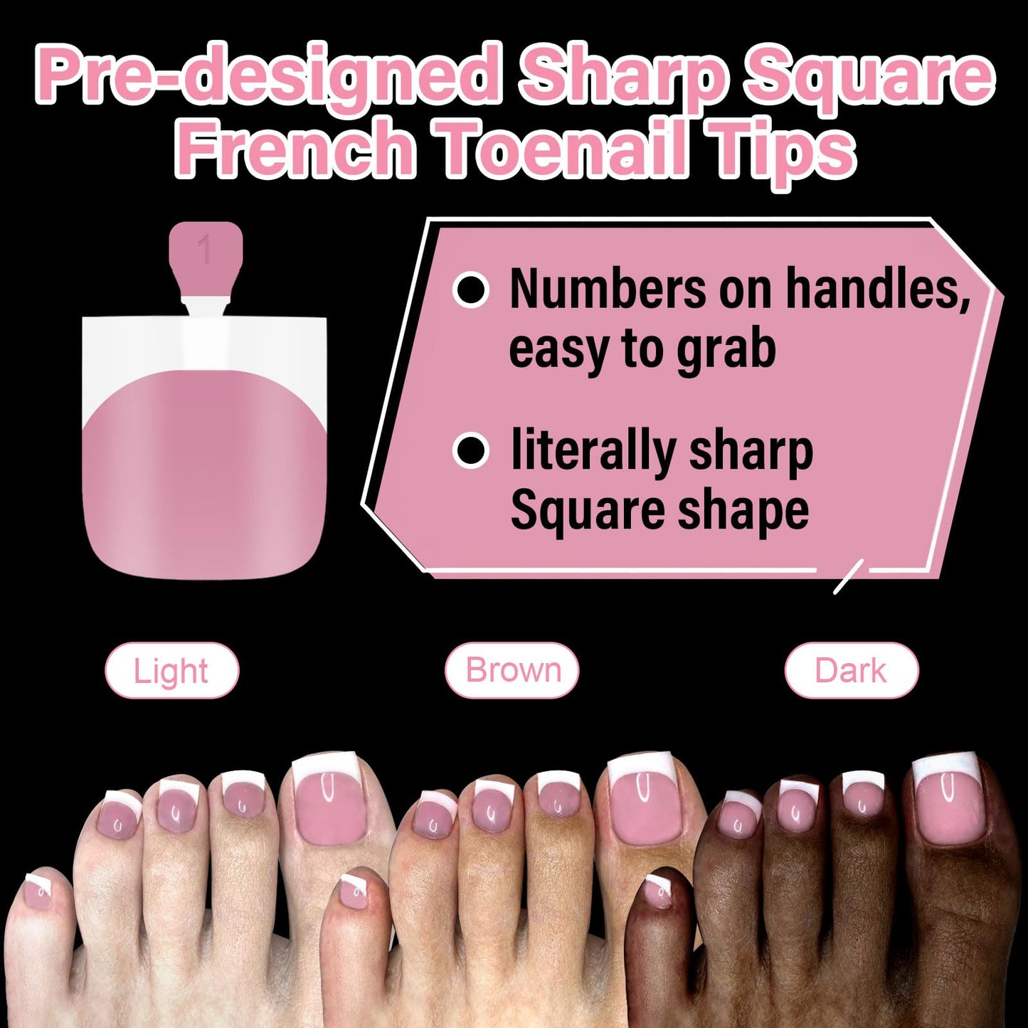 EBANKU 150PCS Berry Pink French Press On Toenails 15 Sizes