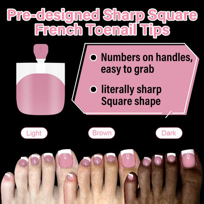 EBANKU 150PCS Berry Pink French Press On Toenails 15 Sizes