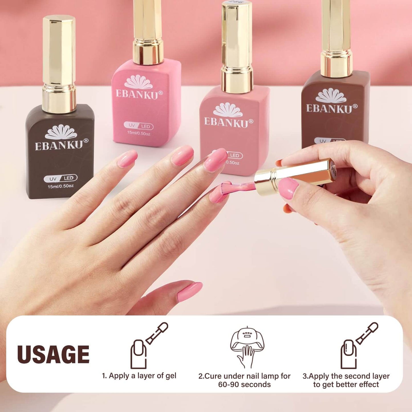 EBANKU 6Pcs Pink Nude Brown Gel Nail Polish Set 15ML Fall Colors