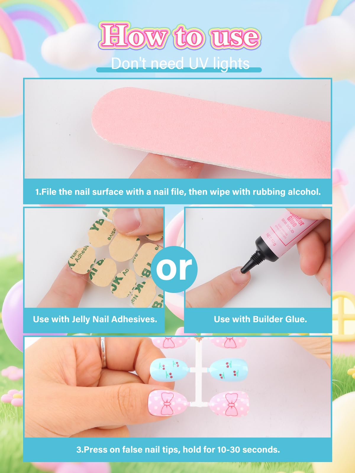 EBANKU 24PCS Almond Kids Press On Nails Charming Nail Kit
