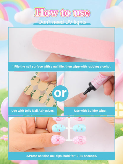 EBANKU 24PCS Almond Kids Press On Nails Charming Nail Kit