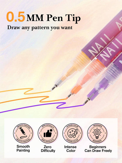 EBANKU 12 Colors Nail Art Pens Set 0.5mm Quick-Dry Nail Markers